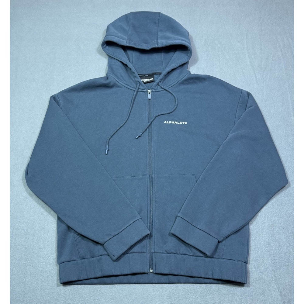 Alphalete Heavyweight Full Zip Hoodie Men's Medium Blue Fleece Gym Athletic
